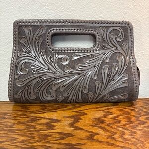 David Luna vintage Leather Western Envelope clutch Origenes Collection Brown